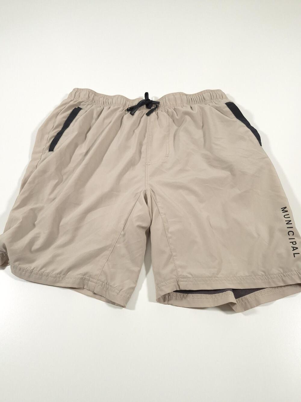 Municipal Shorts Mens Large Beige Lined 8 Inseam Athletic Running Training Gym